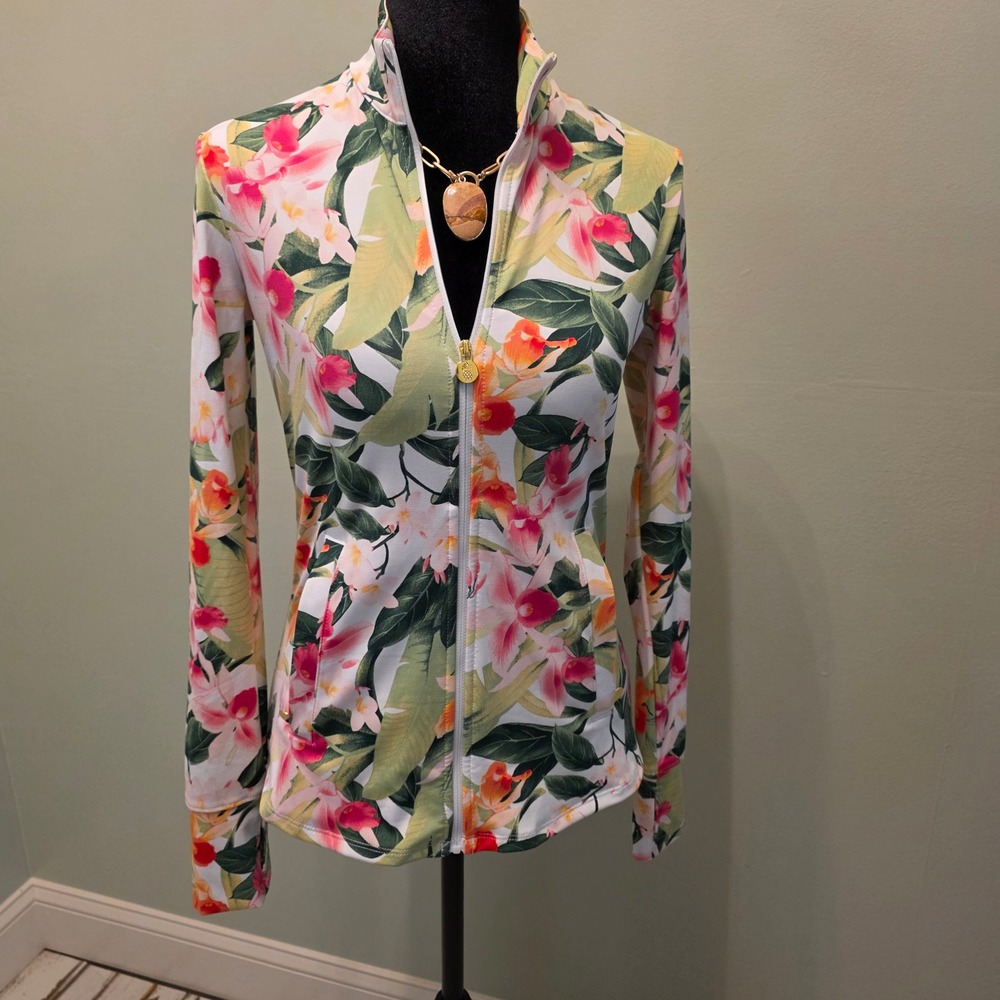 Tommy Bahama Everyday Active Womens XS Tropical Orchid Floral Full Zip Jacket